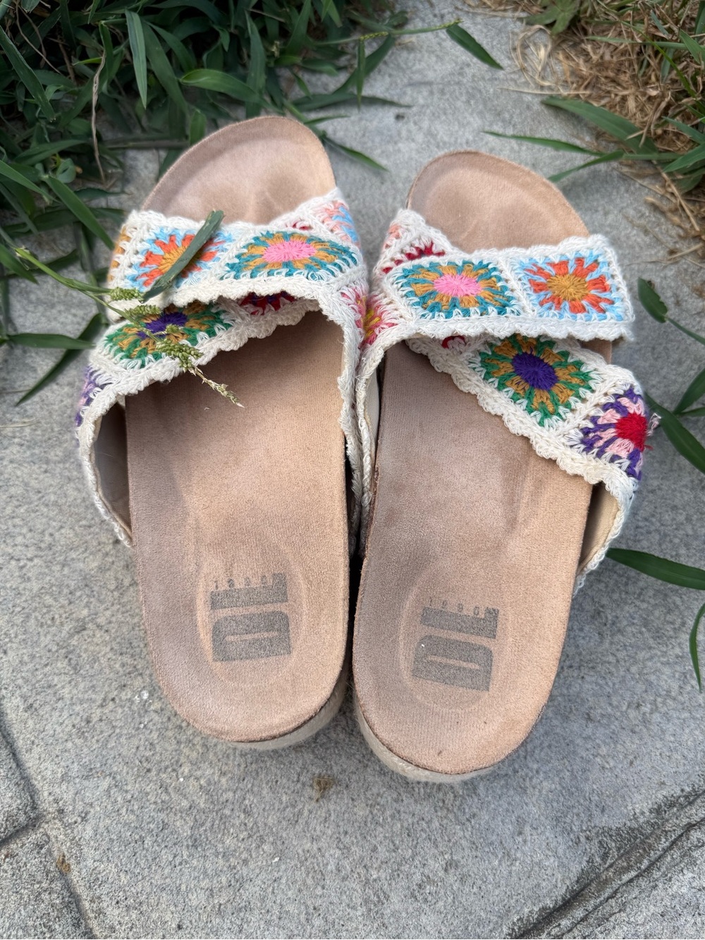D L 1990 Woven Crochet Cross-Strap Slide Sandals - Multicolor Floral 9 40 S 169 - Picture 6 of 10
